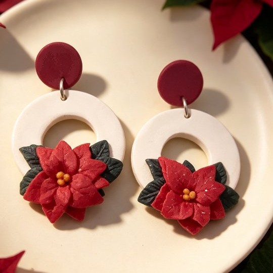 🌺 Poinsettia Hoop Dangles