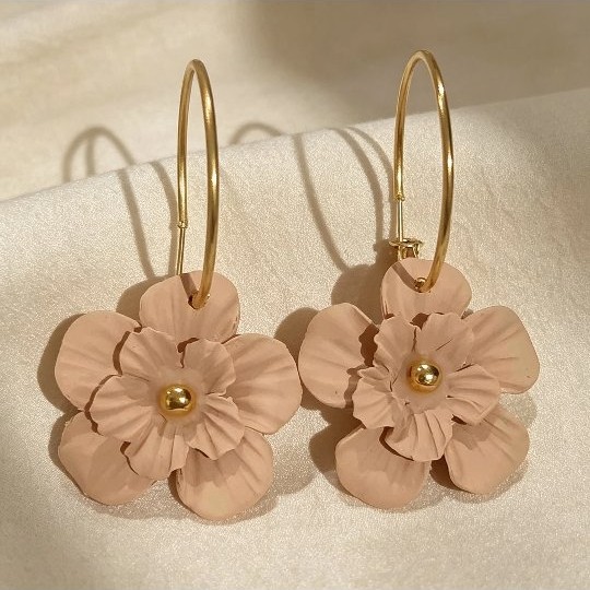 🌸 Blush Floral Gold Hoop Dangles