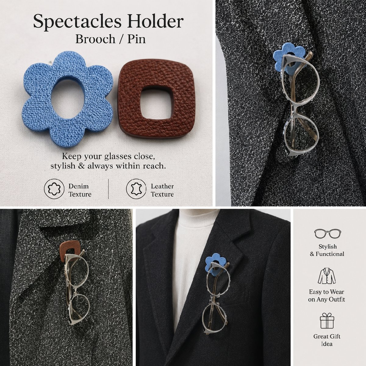 Spectacle Holder Brooches — Set of 2