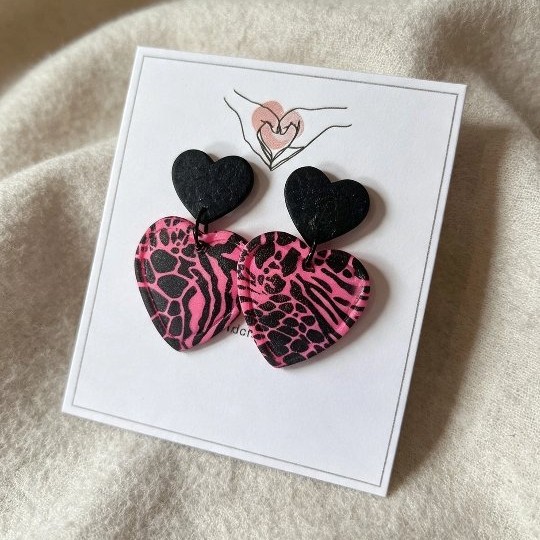 Black & Pink Leopard Hearts