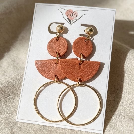 Terracotta Semi-Circles & Gold Hoops