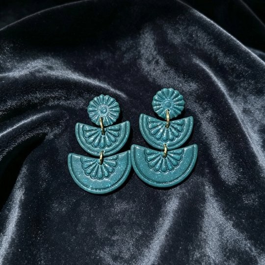 Teal Art Deco Statement Earrings
