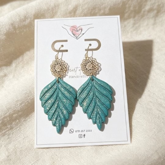 ✨Teal Glitter Leaf Earrings
