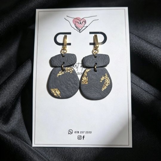 Dark Grey & Gold Foil Statement Earrings