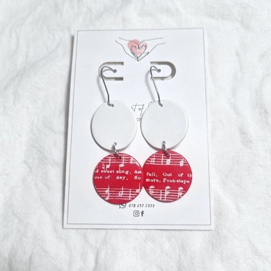 Musical Note Red & White Earrings