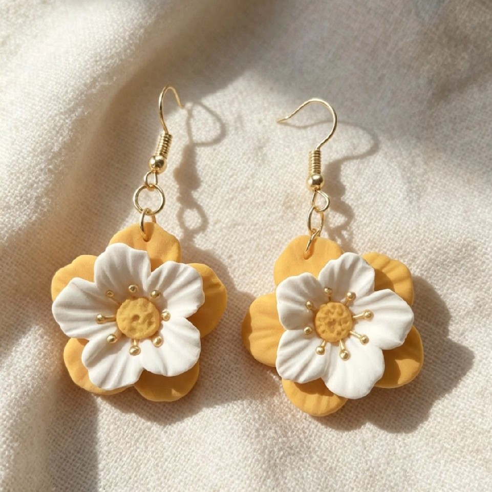 Yellow & White Floral Dangles