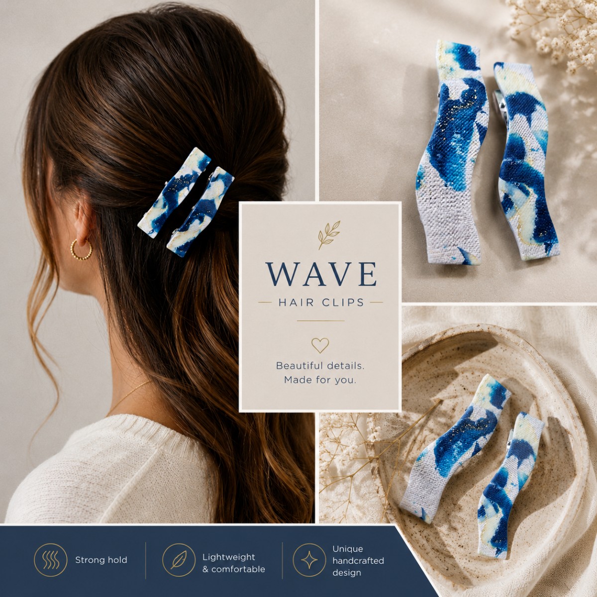 Blue Wave Hair Clips Qty 2
