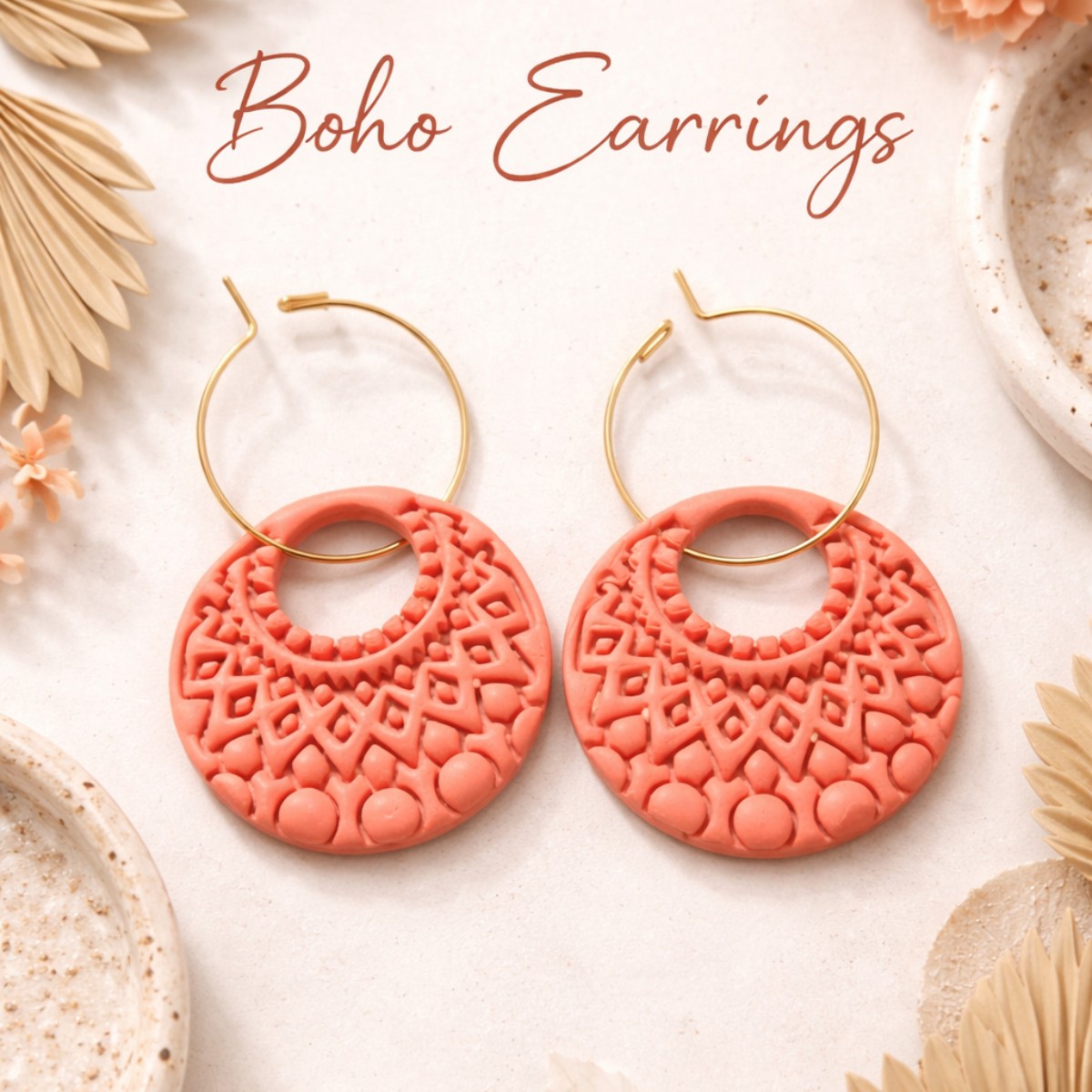 Coral imprint earrings on hoops