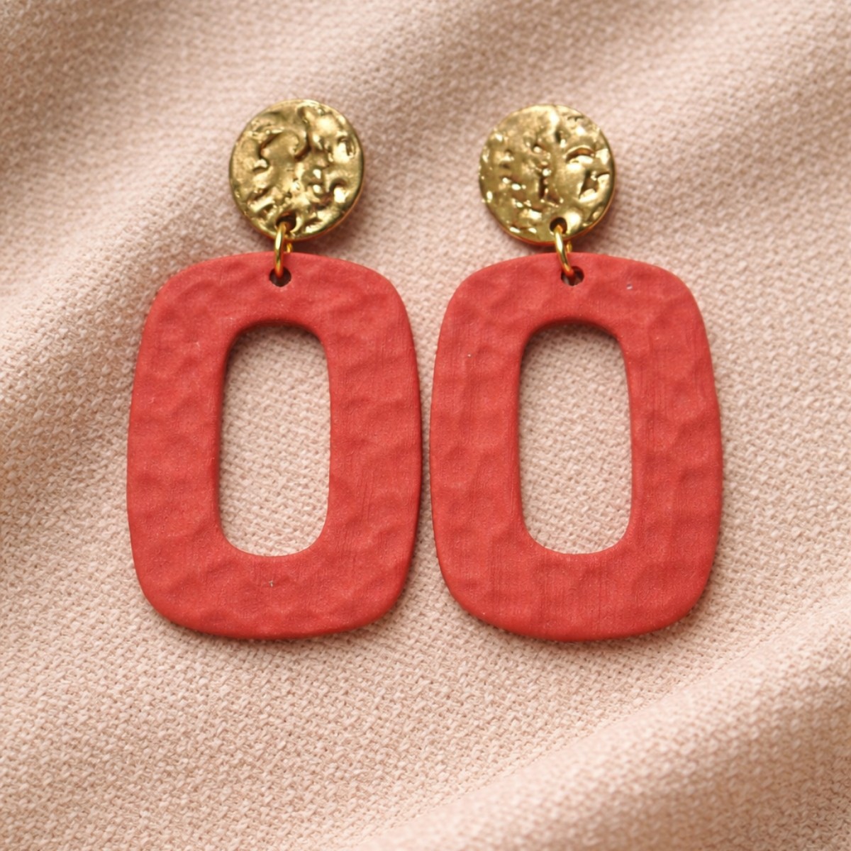 Dark coral hammered dangles
