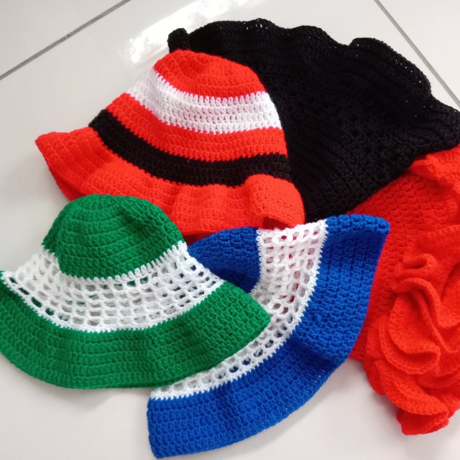 Handmade Crochet Bucket Hat | Red Wide Brim Summer Hat | Lightweight Boho Festival Hat | Unisex Gift image 3