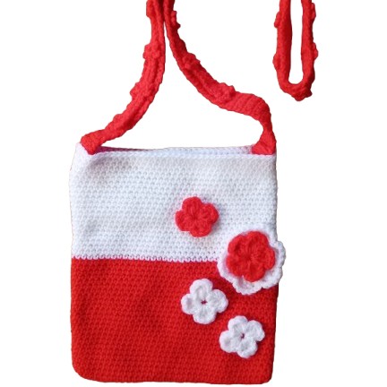 Handmade Crochet Crossbody Bag | Red & White Floral Shoulder Bag | Lightweight Crochet Purse | Boho Gift for Women