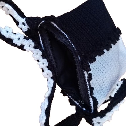 Handmade Black & White Crochet Crossbody Bag | Lined & Zippered Shoulder Bag | Modern Crochet Purse | Everyday Handmade Handbag image 2