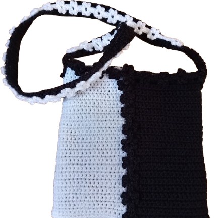 Handmade Black & White Crochet Crossbody Bag | Lined & Zippered Shoulder Bag | Modern Crochet Purse | Everyday Handmade Handbag image 3