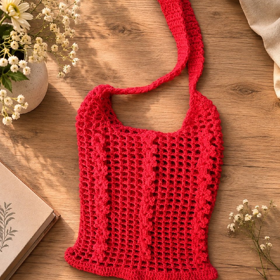 Handmade Crochet Mesh Shoulder Bag | Lightweight Reusable Tote | Eco-Friendly Market Bag | Boho Everyday Bag