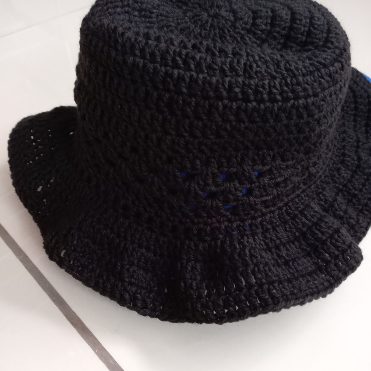 Handmade Crochet Bucket Hat | Black Wide Brim Summer Hat | Lightweight Boho Festival Hat | Unisex Gift image 2
