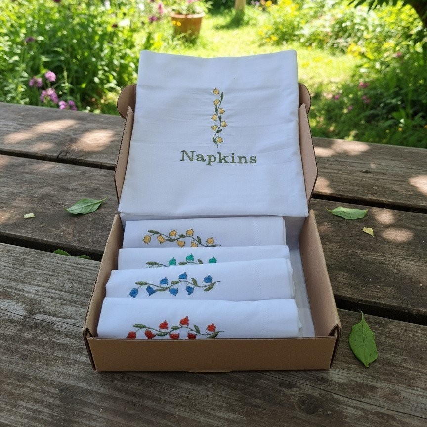 Blue Bell Embroidered Table Napkins