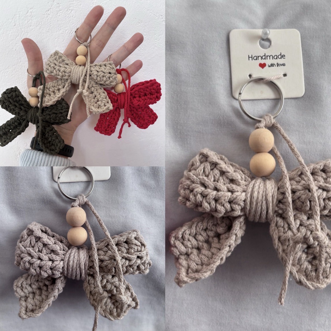 Beige Bow Keychain