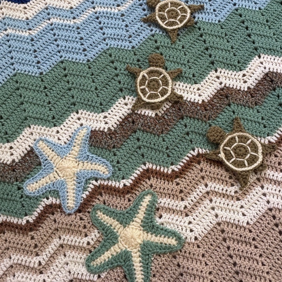 Handmade Crochet Baby Sea Blanket – 1m x 1m 🌊🐢 image 2