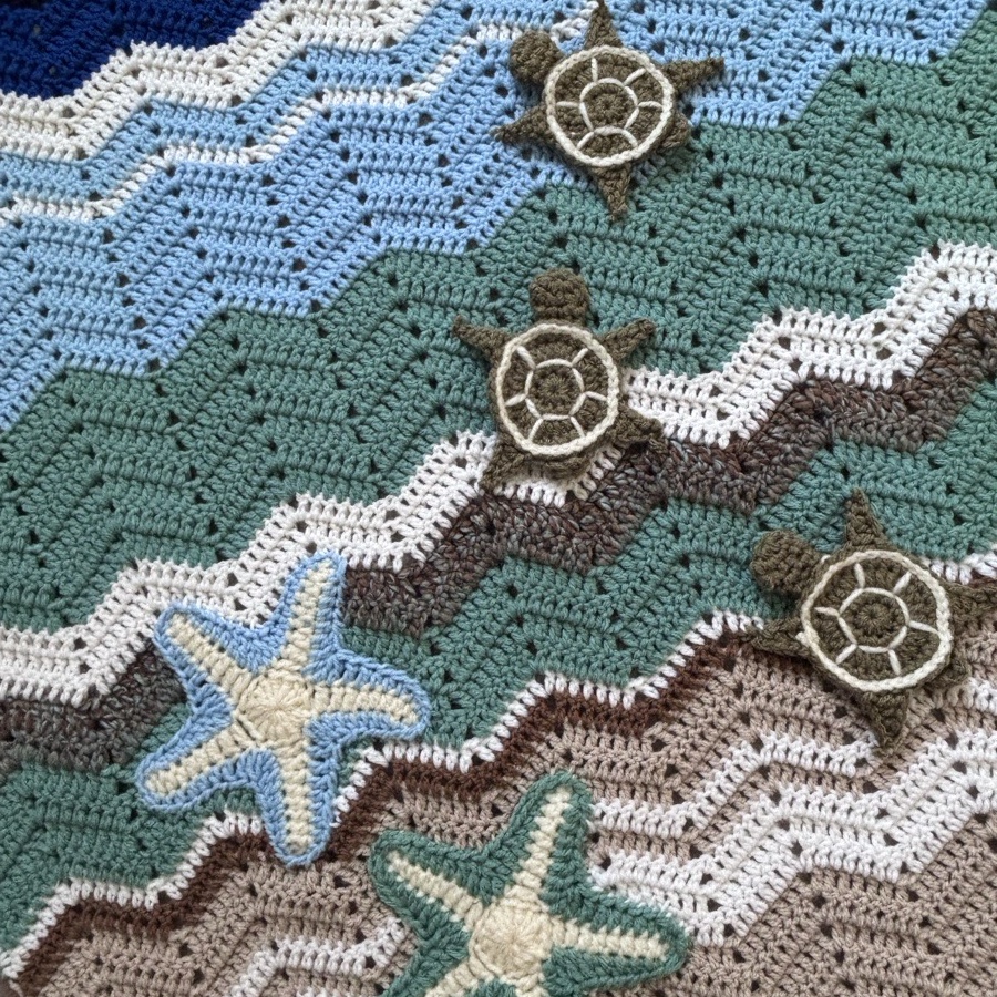 Handmade Crochet Baby Sea Blanket – 1m x 1m 🌊🐢 image 4