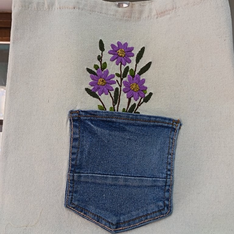Embroidered Canvas Shopping Bag