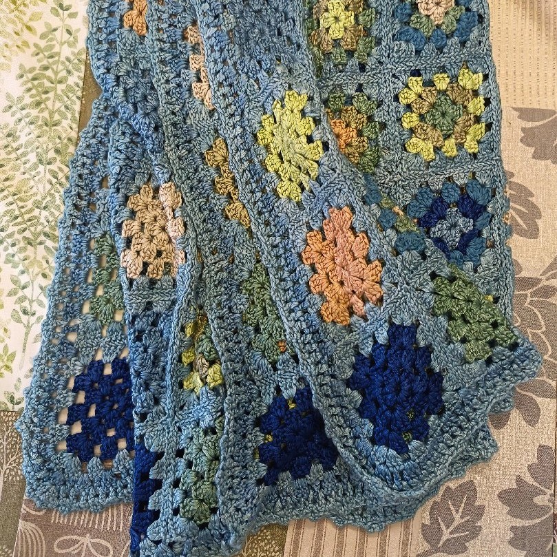 Cot Sized Crochet Blanket Blue image 2