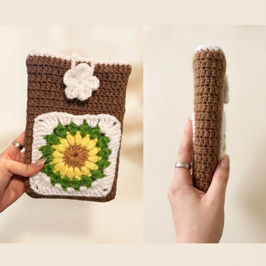 ✨ Cozy Bookish Vibes: Sunflower & Blossom Crochet Book Sleeve ✨