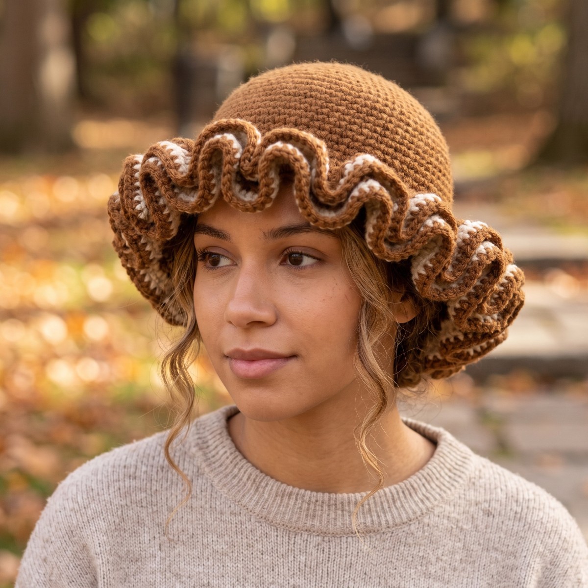 Ruffle Hat Brown