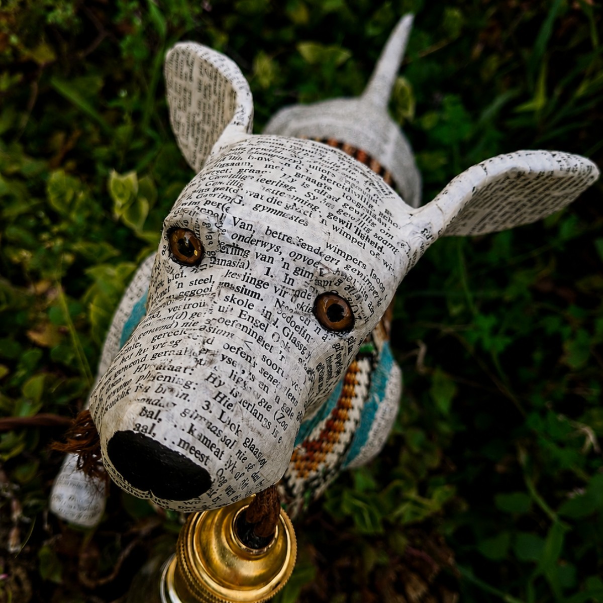 Aza: Dachshund lamp with upcycled stripy jersey