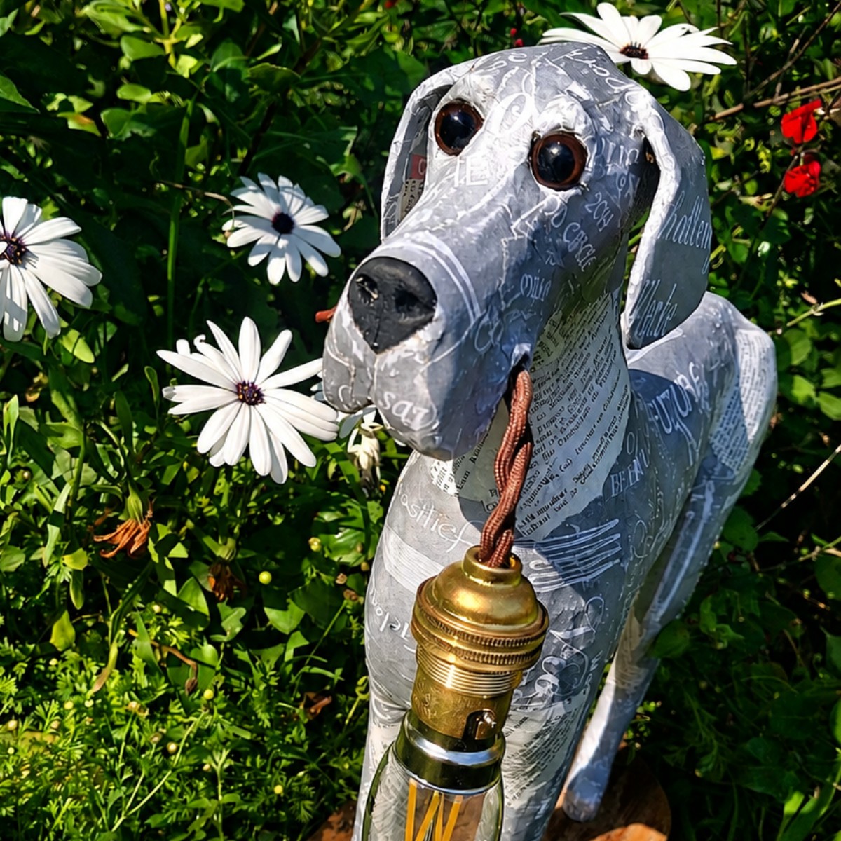 Chance: Great Dane lamp - Silver wrapping paper and dictionary variation image 2