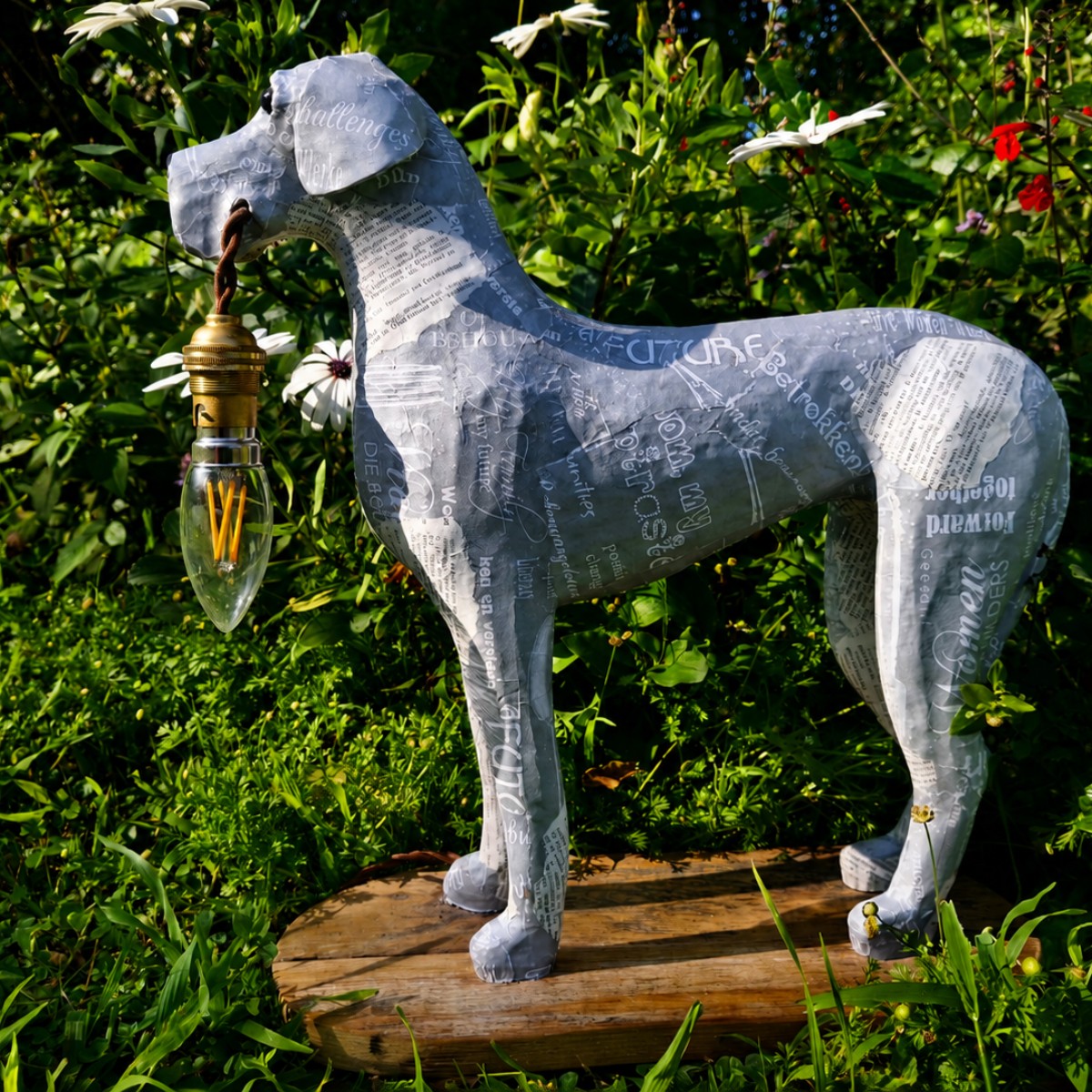 Chance: Great Dane lamp - Silver wrapping paper and dictionary variation image 3