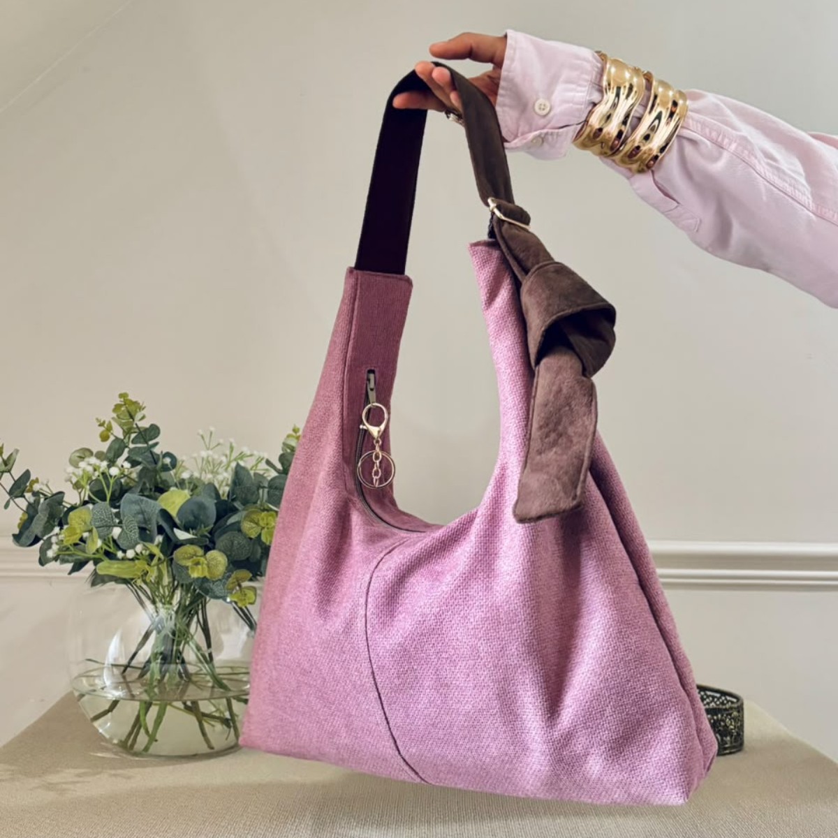 Hobo Bag (two tone) Dusty Pink image 2