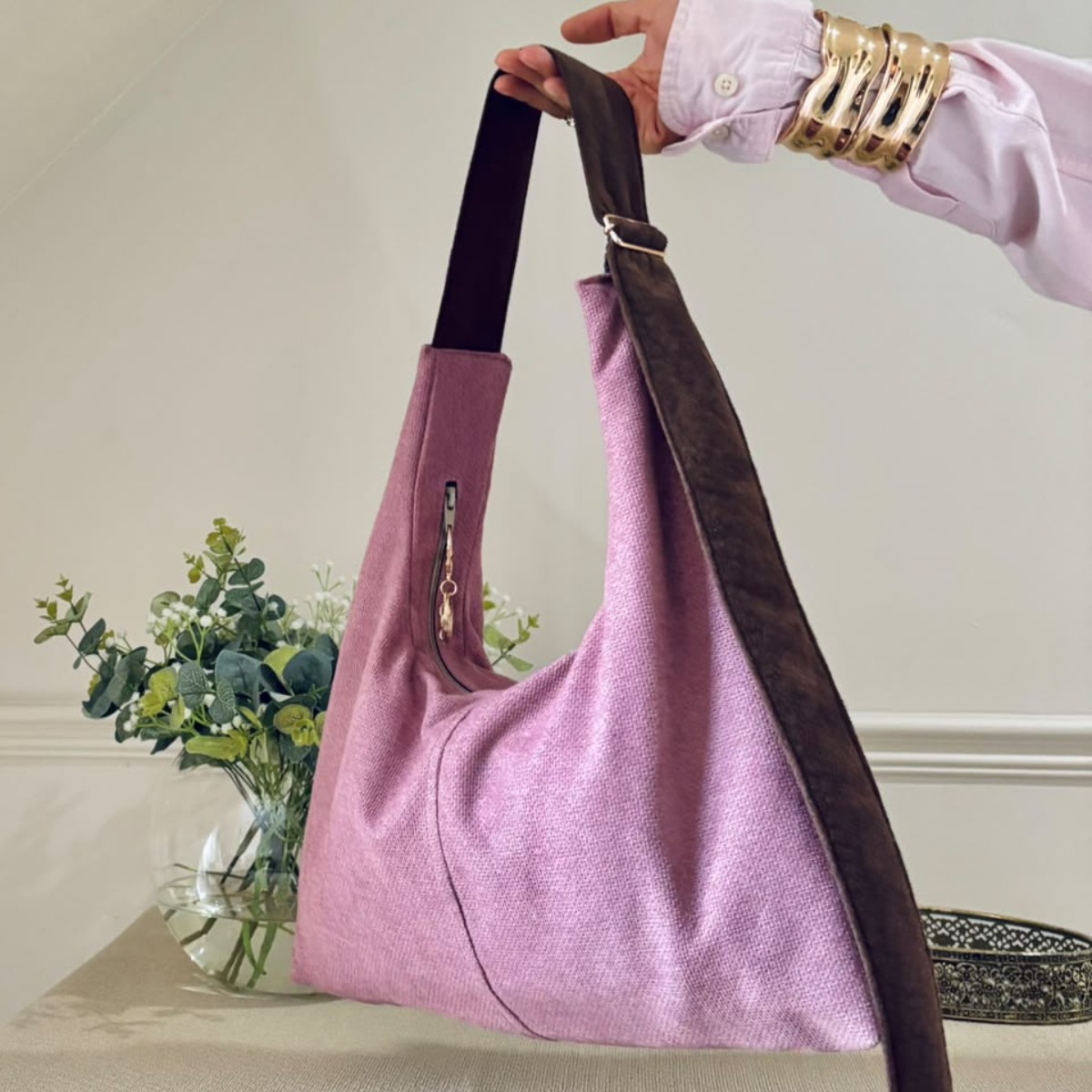 Hobo Bag (two tone) Dusty Pink image 4