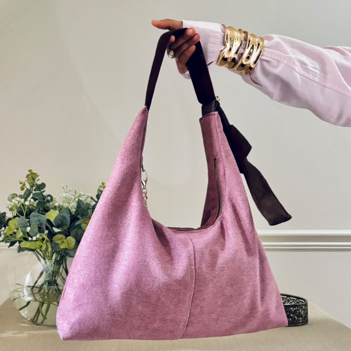 Hobo Bag (two tone) Dusty Pink image 3