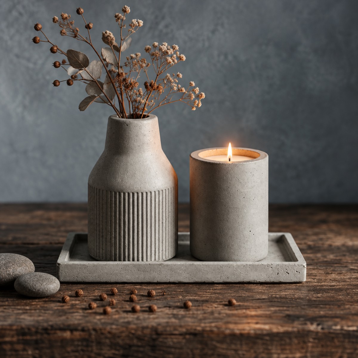 Flower Vase and Tealight Candle Holder on Tray