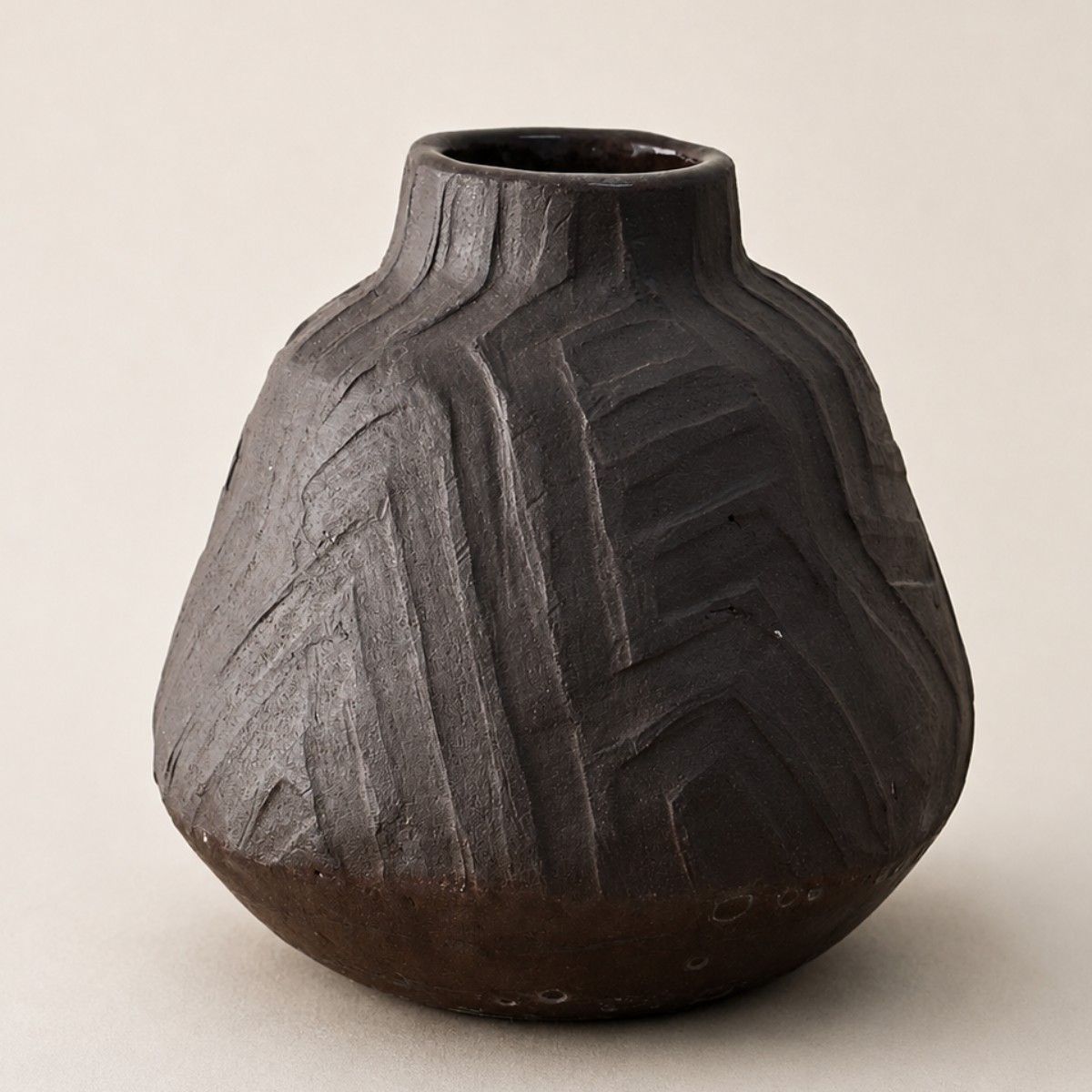 Carved black clay vase image 2