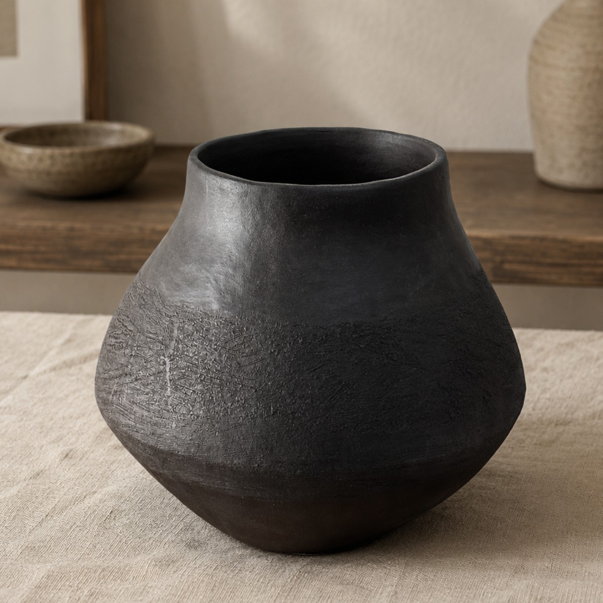 Charcoal clay textured vessel image 3