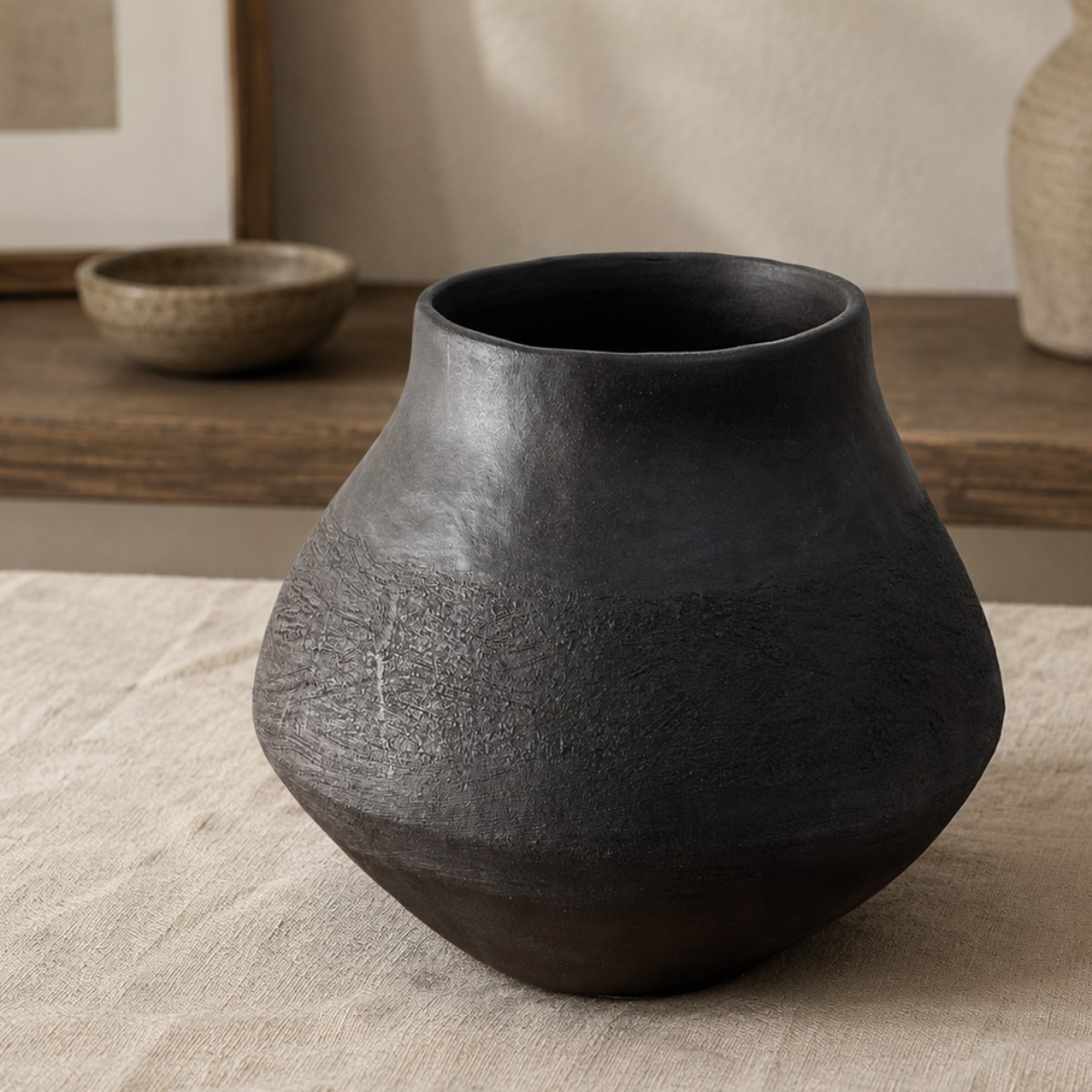 Black clay textured vessel image 3